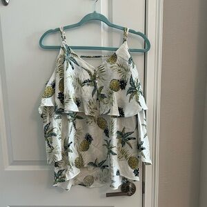Brand new Tropical linen shirt with open shoulders.